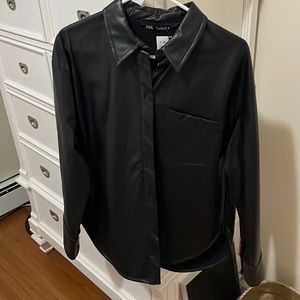 NWT - Zara faux leather button down